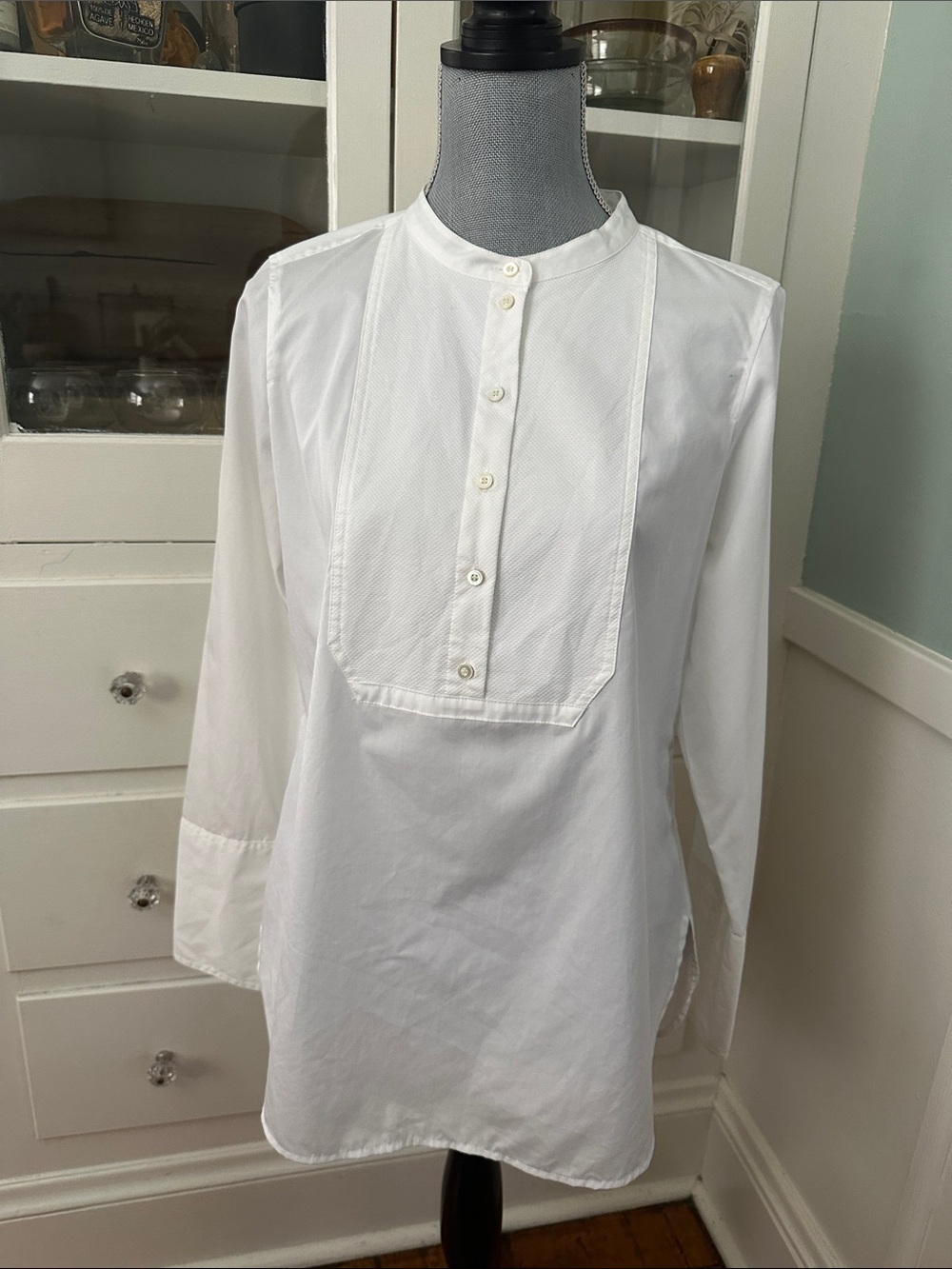 J Crew White Tuxedo Button-Front Bib Tunic Top Shirt Blouse popover 10 M - Picture 12 of 12